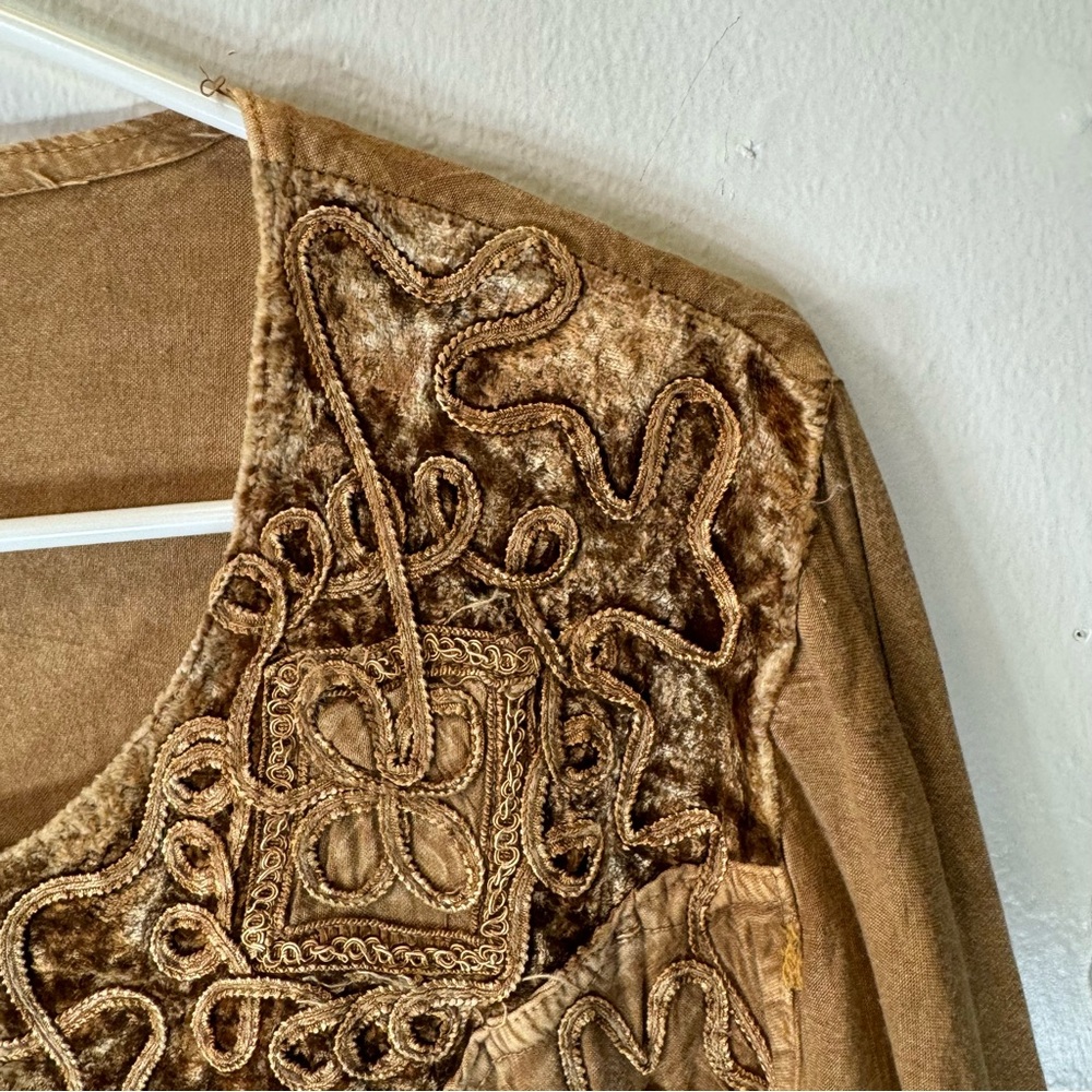 Vintage Bohemian Embroidered Maxi Dress Brown Velvet  Detail Large one size boho - Picture 10 of 13